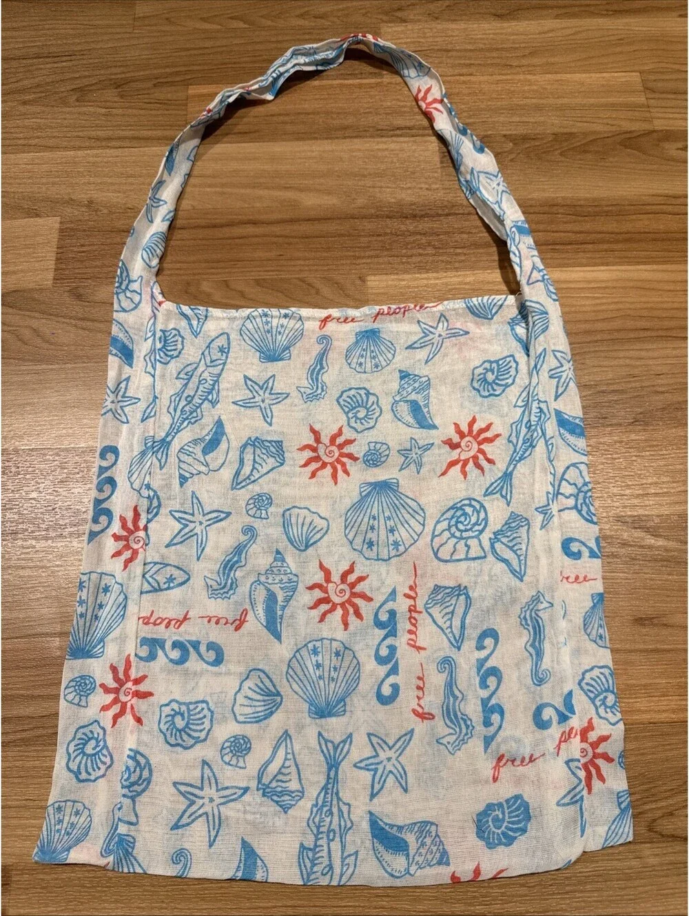 Free People Beach Bag Seashells Movement Linen Boho Coastal Reusable